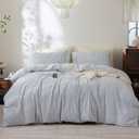 FOSSA Striped Duvet Cover Set 100% Washed Cotton Linen Feel Super Soft Breathable Cozy 3 Pieces Bedding Sets Cornflower Blue White Classic Stripes Oversized King (Oversized King (120" x 98"))