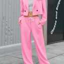 Fisoew Women's 2 Piece Outfits Casual Crop Blazer Jackets Loose Wide Leg Pants Fall Dressy Business Work Suit Sets (X-Large, Pink)