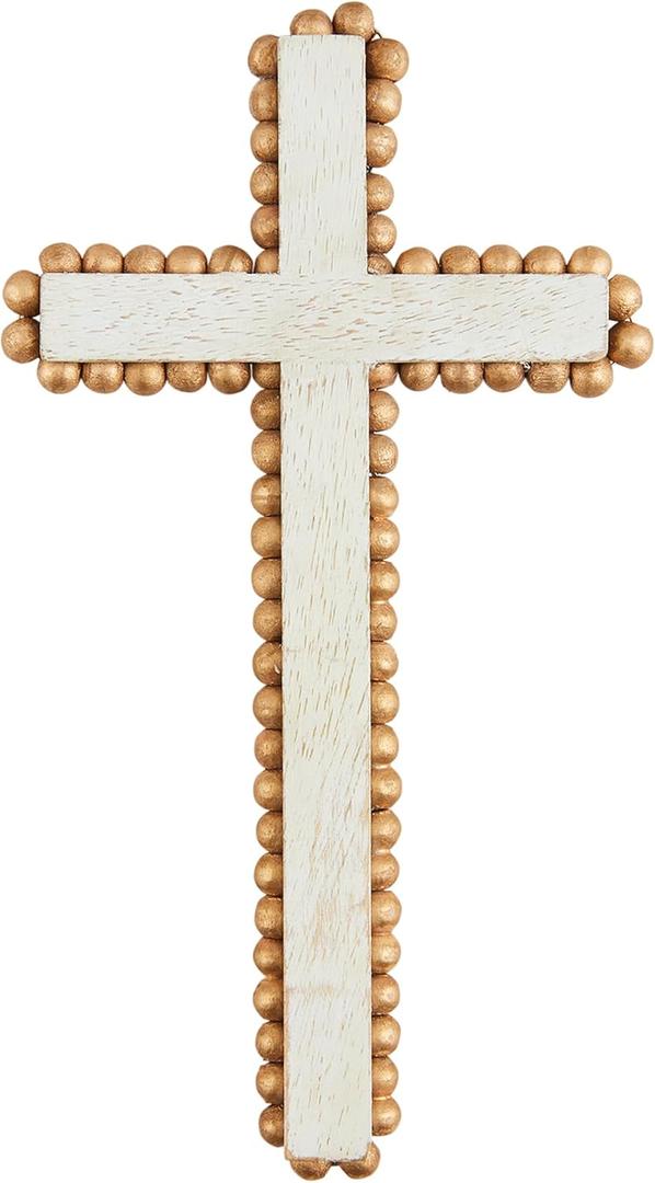 Mud Pie Gold Beaded Cross Sitter, Medium, 9" x 4 1/2"