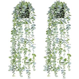 Fake Hanging Plants Eucalyptus Potted Artificial Plant Small Faux Ivy Vines Decor for Floating Shelf Kitchen Bathroom Cabinets Indoor Outdoor Pack of 2 23.6 Inches Long