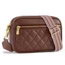 nuoku Quilted Crossbody Bags for Women RFID Anti Theft Wallet Purse with Phone Pocket Vegan Leather Small Travel Purses with Wide Guitar Strap, Coffee