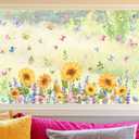Sunflower Window Clings Floral Bouquet Window Stickers Double-Sided Spring Garden Flower Window Cling Squirrel Butterfly Glass Decals for Bird Windows Strike Prevention (Sunflower)