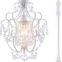 Plug in Chandelier Mini Crystal Chandelier White Retro Small Chandeliers Ceiling Light for Girls Bedroom,Farmhouse Plug in Pendant Light for Kitchen Island Bathroom Dining Room Closet (Brown)