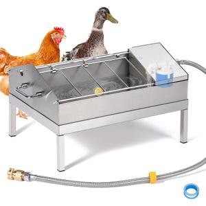 Automatic Chicken Waterer and Feeder 3 in 1 Stainless Steel Chicken Water Feeder Easy-Fill Float Valve Poultry Waterer Dispenser Drinker Watering System for Chicks, Duck, Goose, Turkey