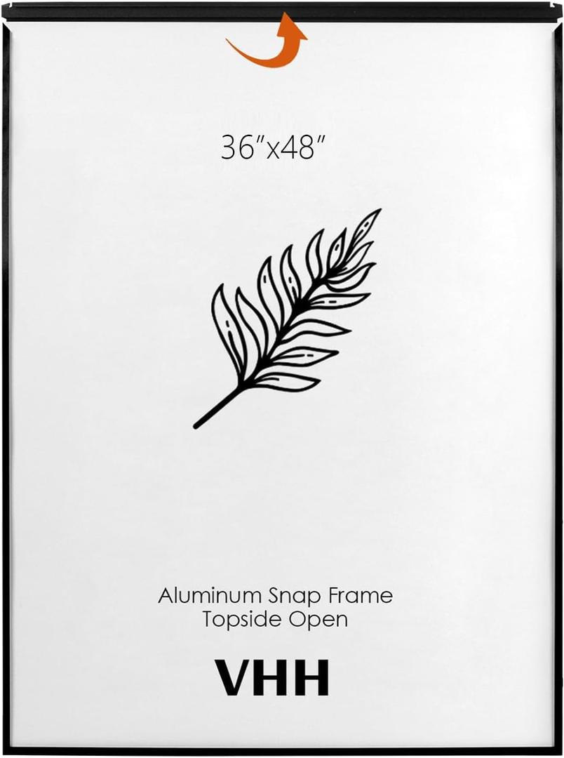 VHH 36x48 Snap Poster Frame,1 Pack, Lightweigt Black Coated Aluminum with plexiglass