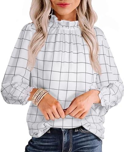 Avanova Women Polka Dot Long Sleeve Blouse Shirts Work Mock Neck Ruffle Top L