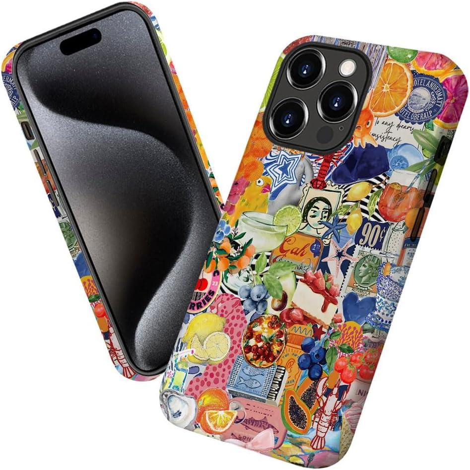 Case for iPhone 14 Pro Max,Retro Aesthetic Fruits Phone Case Military-Grade Drop Protection Cover for Women Girl - Frosted
