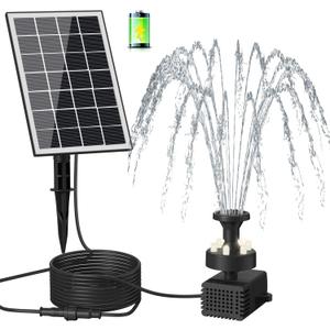 Solar Fountain with 2000mAh Battery - Work On Cloudy Days - Upgrade 3.5W Glass Panel Solar Powered Bird Bath Water Pump with Stakes, 16.4ft Cable, White LED Lights, 7 Nozzles for Garden Solar Fountain with 2000mAh Battery - Work On Cloudy Days - Upgrade 3.5W Glass Panel Solar Powered Bird Bath Water Pump with Stakes, 16.4ft Cable, White LED Lights, 7 Nozzles for Garden