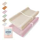 Comforista Muslin Changing Pad Cover 2 Pack, Soft Baby Changing Pad Covers, Stays in Place, Fits Standard 32x16 Inches Changing Pads, No Shrink, Perfect for Baby Girls (Dusky Pink & Beige) 