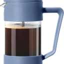 Oggi French Press Coffee Maker (12oz)- Borosilicate Glass, Coffee Press, Single Cup French Press, 3 cup Capacity, Blue