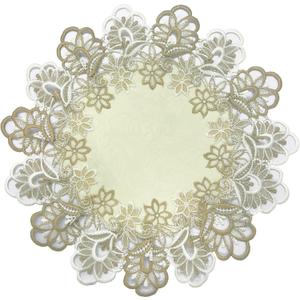 LeLehome 4PCS Lace Doily Placemats, 15" Round Classic Jacquard Embroidery Dresser Table Mats for Festival Holiday Party Home Kitchen Dining Table Nightstand (Set of 4)