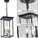 Large Outdoor Chandeliers, Black 3-Lights Outdoor Ceiling Hanging Lanterns with Clear Glass, Exterior Gazebo Light for Patio,Porch,Yard,Gara