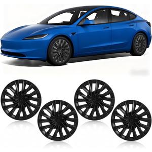 18 inch Wheel Cover Hubcap Compatible with TES-la Model 3 Highland 2024 2025, [Black] Full Cover ABS Hubcaps Accessories, with Tape & Centre Caps, 4 PCS