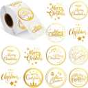 500 Pieces Outus Merry Christmas Stickers Labels Christmas Circle Label Envelope Seal Sticker 1.38In Adhesive Xmas Decor Supplies with Snowflake Elements for Envelope Bag(Transparent)