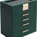 Somduy Jewelry Box, 5 Layers Jewelry Storage Display Box with Glass Lid for Women, 4 Drawers,Large Capacity for Necklace Earrings Bracelets Rings, Green