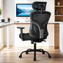 HUANUO Ergonomic Office Chair, High Back Mesh Chair for Big and Tall People with Lumbar Support, Adjustable Headrest and Armrest, Thick Cushion & Tilt Function Recliner for Home Office Black