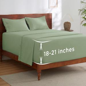 Bedsure Deep Pocket Queen Sheets Set - Fits Mattresses Up to 21 Inches Thick - 4 Piece GentleSoft Bed Sheets, Moisture Wicking, Soft & Cooling Bedsheet & Pillowcases, Easy & Secure Fit, Sage Green