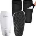 Northdeer Soccer Shin Guards for Kids Adults. Sleeves with Optimized Insert Pocket - Protective Soccer for Boys Girls Men (S (under 4'7"), Shin Pads 1 Pair + Sleeves 1 Pair, White)