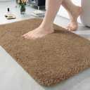 LOCHAS Bathroom Rug 24x17 Inch, Soft Thick Absorbent Microfiber Bath Rugs for Bathroom, Machine Washable, Shaggy Plush Non Slip Bath Mat for Tub, Shower Floor, Quick Dry Mats, Light Brown