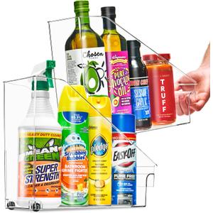 Sorbus Roll Out Bottle Organization Bins - Pantry Under Sink Organizer with Wheels & Handles, Clear Plastic Organizing Containers for Bottles & Cleaning Supplies - Kitchen Cabinet Laundry Room Storage
