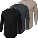 Mens 3 Pack Plain Cotton Shirts Short Sleeve Casual Crew Neck T-Shirts Hipster Hip Hop Longline Tees Drop Cut Curved Hem (XXXL)