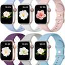 Maledan 6 Pack Bands Compatible for Apple Watch Band 38mm 40mm 41mm 42mm 44mm 45mm 46mm 49mm Women Men, Soft Silicone Sport Band Strap for iWatch Apple Watch Series 11 10 9 8 7 6 5 4 3 2 1 SE Ultra (Gray/ Lake Blue/ Plum/ Pink Sand/ Lilac/ White)