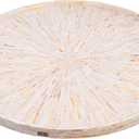 PEMAR 22" Round Mother of Pearl Extra Large Ottoman Tray with Raised Edge, Oversized Decorative Luxury Wooden Serving Tray for Food, Coffee Table, Breakfast in Bed (White Cream Sunlight)