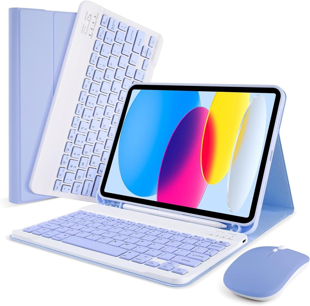 SOPPY Bluetooth Keyboard Case with Mouse for iPad 11th Gen. (A16) 11-inch 2025, 10th Generation 10.9 inch 2022, Detachable Protective Cover, with Built-in Pen Holder, USB-C Rechargeable, Purple