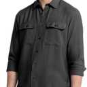 Michael Kors Mens Long Sleeve Two Pocket Crepe Shirt (Large, Black)