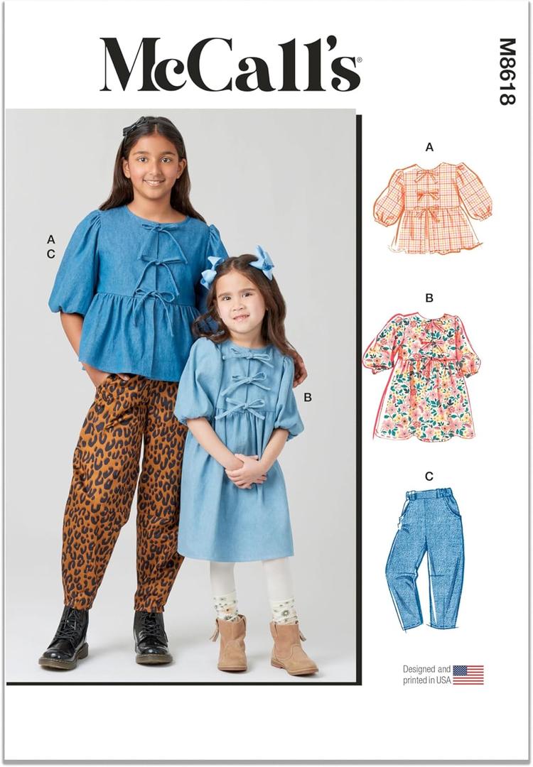 McCall's M8618HH Easy-to-Make Children's Top, Dress and Pants Sewing Pattern Packet, Design Code M8618, Sizes 3-4-5-6