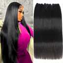 Beauty Queen Thick Straight Bundles Human Hair (22 22 22 22 Inch) 100% Unprocessed Virgin Human Hair Quick Weave Hair 4 Bundles Remy Hair Extensions Natural Color