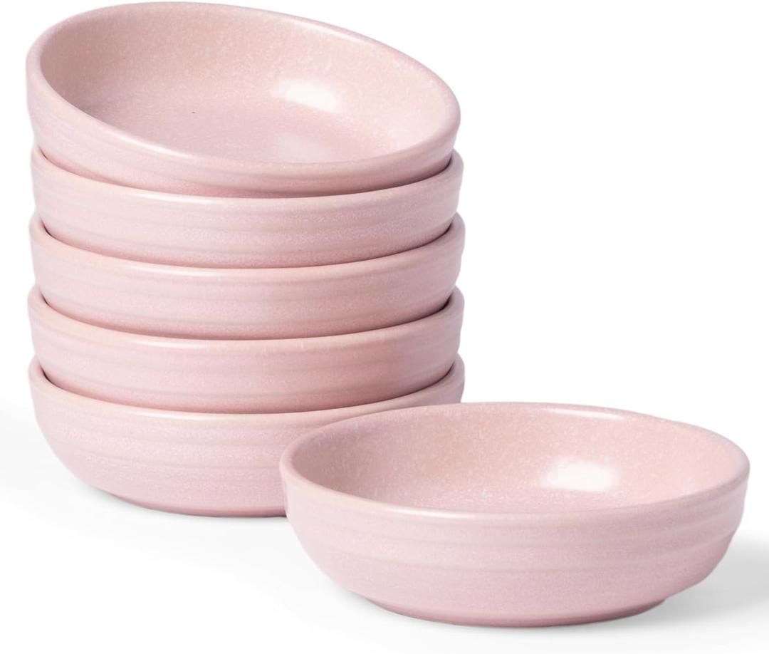 Famiware Pluto Soy Sauce Dishes of 6, 3 oz Dipping Sauce Cups/Bowls/Dishes for Kitchen, Ceramic Small Bowls for Side Dish, Appetizers, Snacks, and Sushi, Reactive Glaze, Light Pink