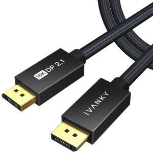 IVANKY DisplayPort 2.1 Cable, 15ft, 16K@60Hz, 8K@120Hz, 4K@240Hz, HDR, HDCP 2.2, 3D, ARC, Compatible with Gaming Monitor, TV and More (Black)