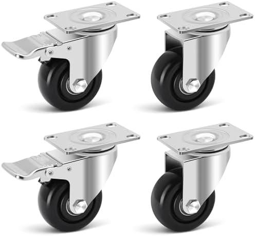 W B D WEIBIDA 3 Inch Caster Wheels, Casters Set of 4, Heavy Duty Casters with 2 Brake 1000 Lbs, Locking Industrial Swivel Top Plate Casters Wheels for Furniture and Workbench Cart(2 Brake 2 Swivel)
