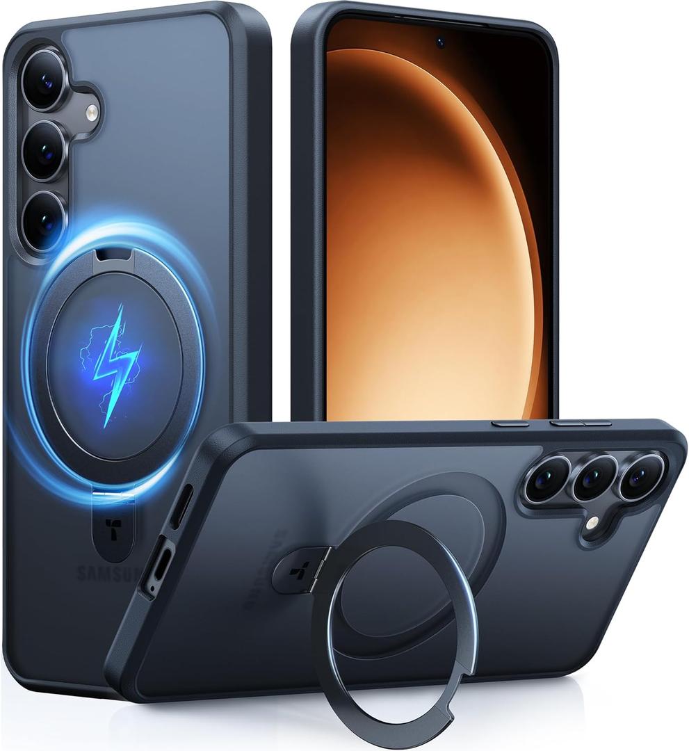 TORRAS Magnetic Stand for Samsung Galaxy S25 Case, [Compatible with MagSafe] [Military Grade Drop Tested] Shockproof Ring Translucent Slim Protective Phone Case for S25 Case Ostand, Black