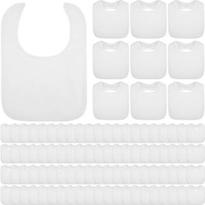 Toulite 50 Pcs White Bibs for Baby Washable Reusable Waterproof Cotton Feeder Bibs with Double Sided Design for Baby Shower Activity and Gifts