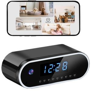 Wireless Hidden Camera Clock, 1080P HD Nanny Cam with Auto Night Vision for Home Monitoring, Indoor Motion Detection & Phone Alerts, 24H Display, Rechargeable Battery
