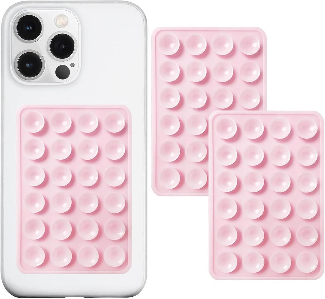 AZXYI 2 Pack Silicone Suction Phone Case Mount, Non Slip Sticky Phone Grip for Cellphones, Strong Grip Holder for Selfies and Videos (Light Pink)