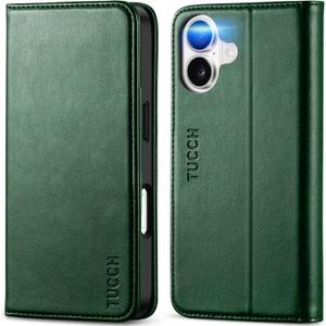 TUCCH Wallet Case for iPhone 17 (6.3") 2025, 3 Credit Card Holders, RFID Blocking, Stand, PU Leather, Shockproof TPU Interior Shell, Protective Flip Folio Cover, Midnight Green