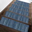 sarben Carpet Stair Treads Non Slip 15PCS, 8" X 30"Edging Stair Runner for Wooden Steps Indoor, Resistant Stair Rugs with Reusable TPE Adhesive Backing, Residue Free Mat for Kids, Elders, Pets, Indigo