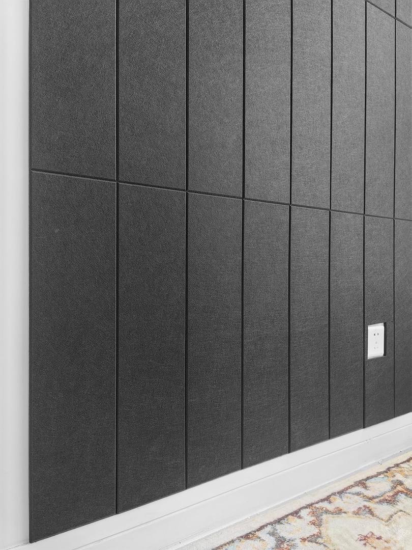 Shiplap Felt Wall Panels for Interior Wall Decor, Accent Wall Paneling for Bedroom Living Room & Office, Peel and Stick, Sound Absorbing  24 Pack Felt Tiles with Adhesive  Black