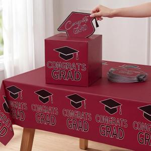 2 x Tenceur Claret and Black Graduation Party Decorations Set 2026 Graduation Card Box Tablecloth and 50 Pack Advice Cards for Guests Welcome Table Graduate Party Favors Decor Supplies Gifts