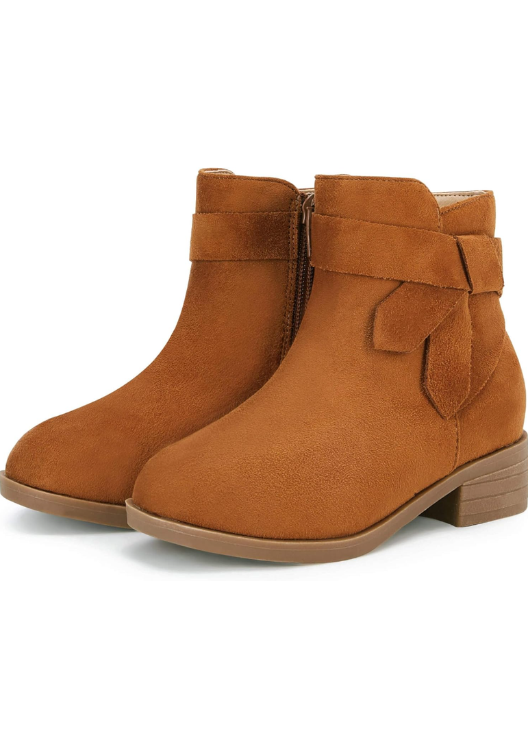 PiePieBuy Kids Girls Tie Knot Ankle Boots Chunky Low Block Heel Chelsea Dress Booties Winter Shoes With Zipper, Size 1
