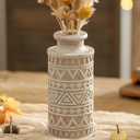 Hanobe Boho Vases Home Decor: Rustic Farmhouse Wood Vase for Living Room Kitchen Dining Table Centerpiece Aesthetic Carved Patterns Fall Decorations Bathroom Bedroom Office Accents
