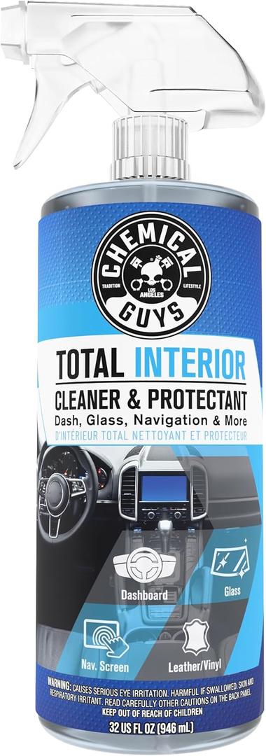 Chemical Guys Total Interior Cleaner & Protectant Chemical Guys Interior Cleaner, Cleans & Protects Leather, Vinyl, Plastic, Rubber, Glass with a Streak-Free Finish Cars, Trucks, SUVs, RVs, 32 oz