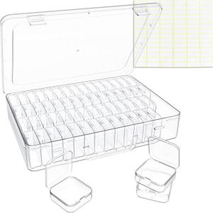 Bead Organizer Box, 60 Pack Small Clear Storage Boxes with Labels, Large Travel Craft Case with Handle, Mini Plastic Containers for Jewelry Making Diamonds DIY Pony Bracelet Screws Seeds Small Parts