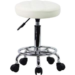 KKTONER Round Rolling Stool Chair PU Leather Height Adjustable Swivel Drafting Work SPA Shop Salon Stools with Wheels Office Chair Small (White)