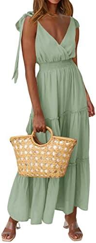 PRETTYGARDEN Women's Cross Neck Summer Sleeveless Tiered Maxi Dress Beach Tie Strap Smocked Long Dresses Pleated Sundress, L