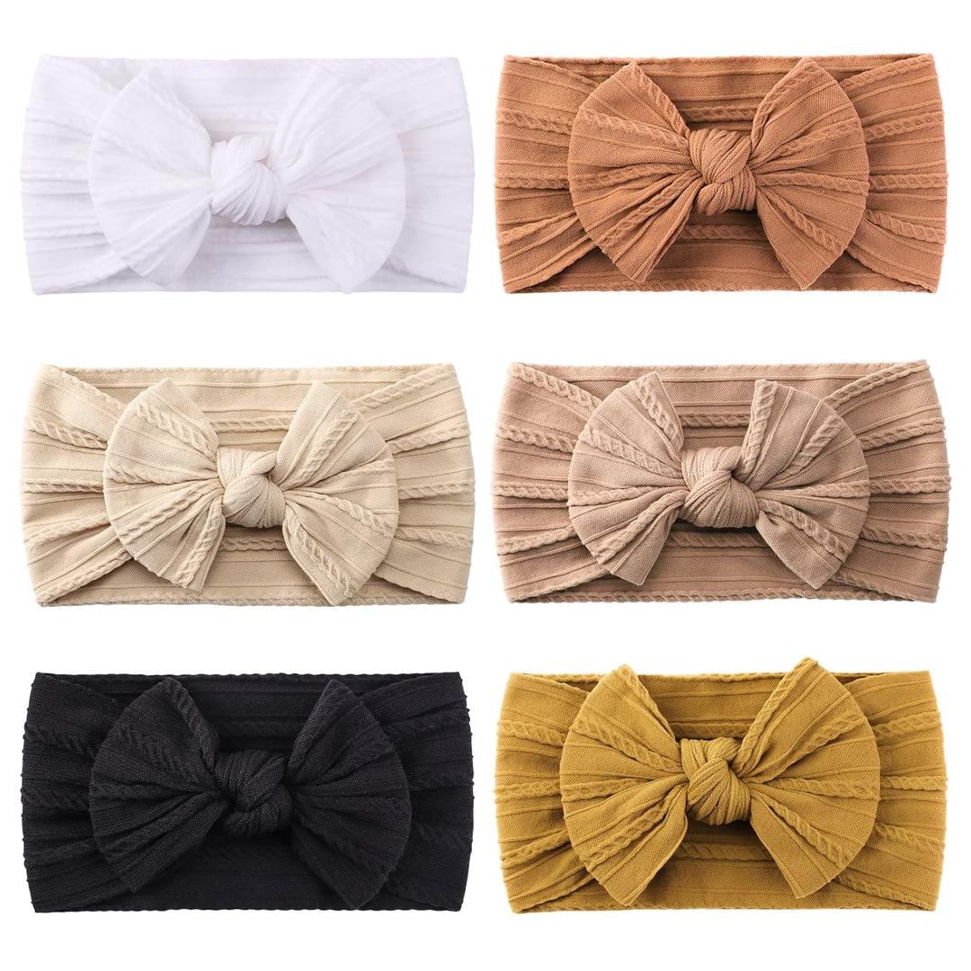 Jollybows 6pcs Baby Nylon Headbands Hair Bow Elastics Hairbands Hair Accessories for Baby Girls Newborn Infant Toddlers Kids 