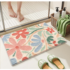 Floral Bathroom Mat Super Absorbent Non Slip Bath Tub Mat Machine Wash Non Slip Cozy Rug for Shower, Living Room and Balcony(23"x16", Pink Flower Bush)